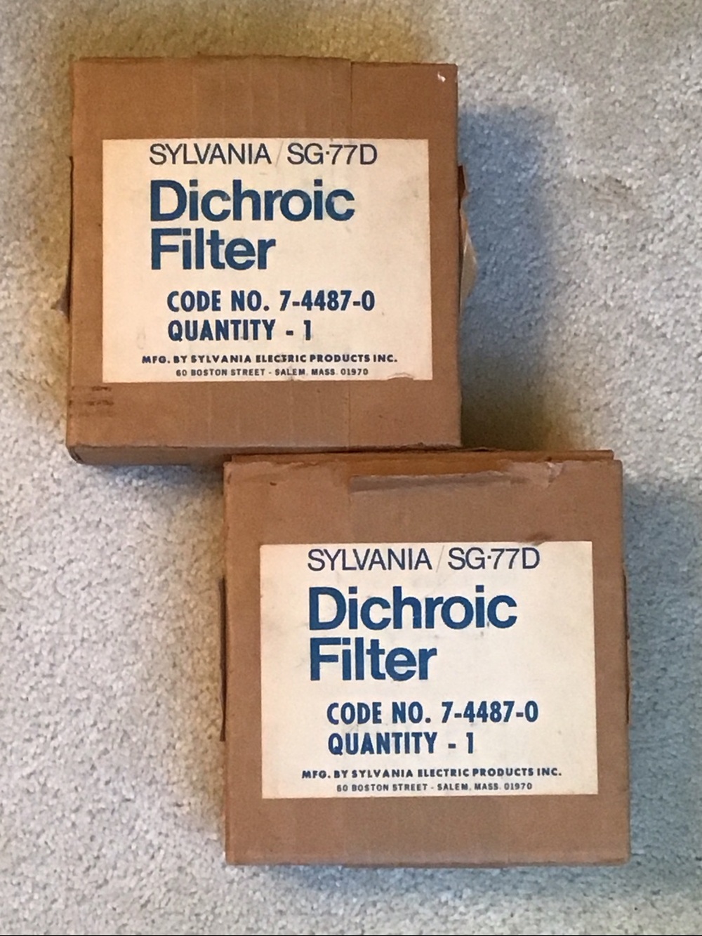 2 Vintage Sylvania SG-77D Dichroic Filters, Part # 7-4487-0